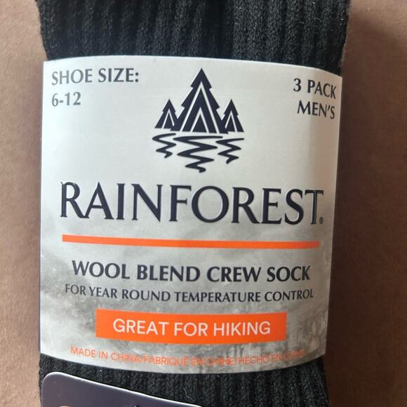 Rainforest Men's 3 Pair Wool Blend Crew Socks Year Round Temperature Control NEW - Picture 7 of 7